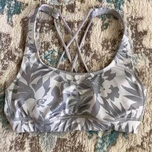 Aerie floral flower print sports bra gray strappy